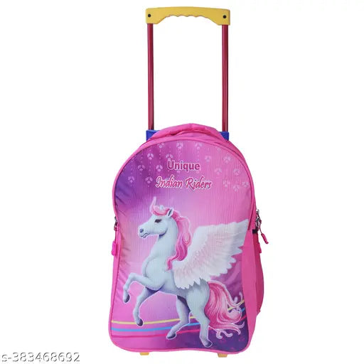 Pink waterproof trolley bag (18 inches), durable polyester Indian Riders UNIQUE BAG for school kids, spacious with adjustable straps and 3 compartments