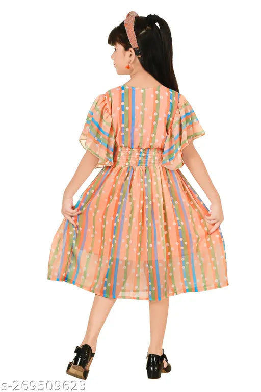 Striped georgette dress for girls aged 2-4 years, Indian handcrafted design