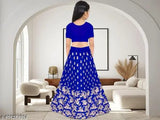 Embroidered cotton silk lehenga choli set for kids, short sleeve net dupatta on display, Indian traditional party wear
