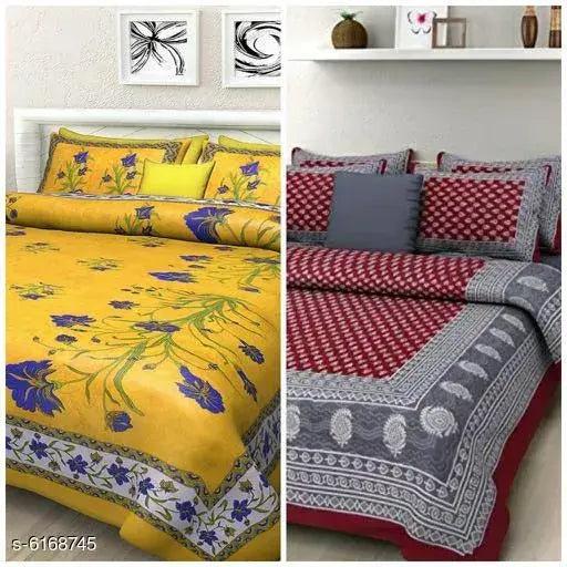 Attractive cotton 100x90 double bedsheet combo, high-quality 4-piece set (queen size), made in India
