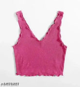 Cotton Blend sleeveless V-neck tunic, solid color Piko Rani by Anubhav Garments, India