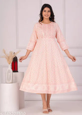 Baby Pink Rayon Anarkali Kurta with Butti Print & Embroidery, perfect for summer wear