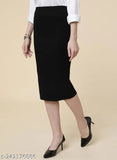 Black polycotton pencil skirt with back slit, formal wear for women sizes 24-44