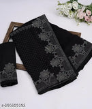 Black Georgette Silk Saree with heavy diamond work border, contrast blouse included. 5.5m saree length, 0.8m blouse length. Indian handcrafted traditional wear