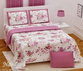 White floral 100% cotton double king bedsheet & 2 pillow covers, ideal for comfortable sleep