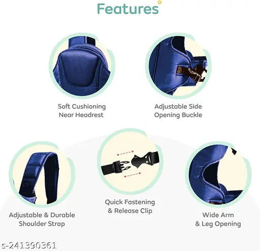 Royal Blue Adjustable Baby Carrier with Head Support, Polyester Net, Comfortable & Breathable for Indoor/Outdoor Use