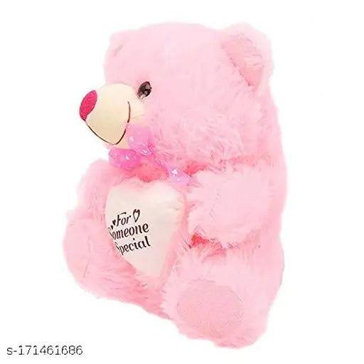 Pink with Heart Someone Special Teddy Bear, 30 cm long, ideal for gifting to girls aged 0-2 years. Made of non-toxic polyester and fur fabrics, perfect for cuddling and hugging