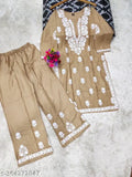 Embroidered rayon kurta and palazzo set, three-quarter sleeves, chikankari work, Indian ethnic wear in various sizes (M-6XL)