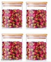 Transparent glass storage jars (4pk), airtight bamboo lids, ideal for home & kitchen, 700ml each