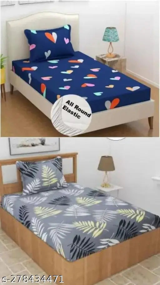 Home Tex single bed sheet set, cotton with elastic finishing (size 60x90), pack of 2 pieces