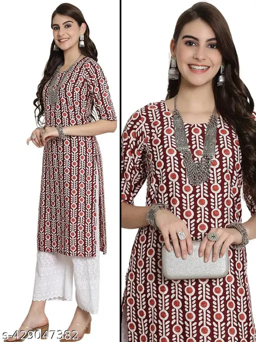 Premium printed crepe three-quarter sleeve kurta for women, Indian ethnic wear in single sizes from S to XXL
