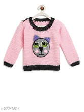 Hand knitted crochet sweater in green, 100% wool for kids up to 3 years. Handcrafted self-design net pattern, origin from India