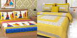 Cotton Jaipuri flat sheets combo pack, double queen size with 4 pillow covers - ideal for summer adult use, made in India