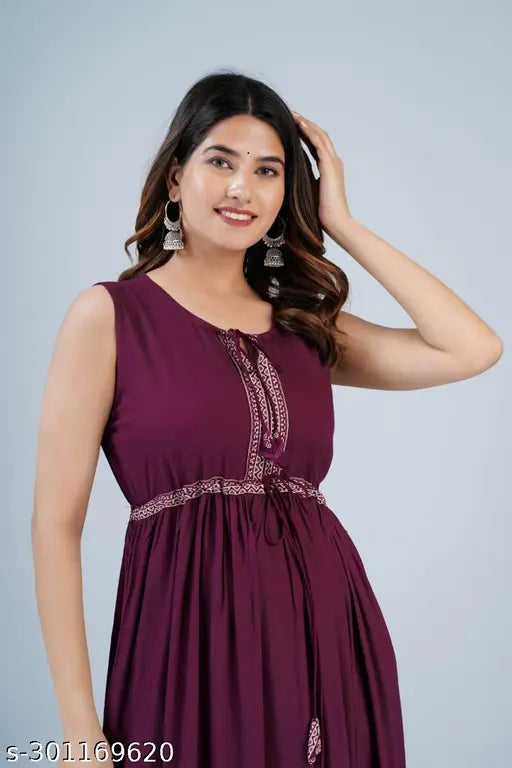 Mirror Work Rayon Kurti, unique Shree Radha Govind Textile design for women's full-length fashion, sleeveless and easy washable