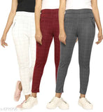 Checked Lycra jeggings combo pack for women - 3 pieces in sizes 26, 30, and 34 from India