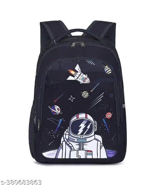 BKBlueAstronaut24A - Waterproof blue polyester school backpack with pencil stationery pouch, ideal for picnics and school-going children (26L, free size: 25cm x 15cm)