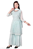 Sky Blue Georgette Sharara Set, ethereal and embellished for festive occasions