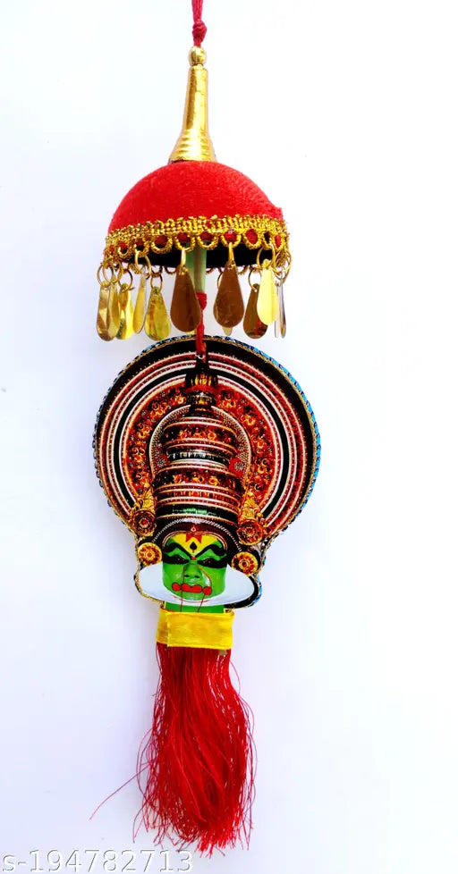 Indian handcrafted Kathakali faces & umbrella artwork car hanging ornament (11x3 inches)