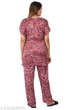 Maroon satin kaftan pyjama set, printed design on soft quality satin fabric for lounge and sleepwear