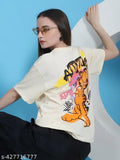 Women's oversized cotton printed t-shirt, short sleeves, vibrant design, available in S to XXL sizes from India