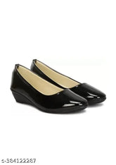 Black synthetic leather ballerinas for women's bellies by Mahi & Looks, slip-on design, Indian origin