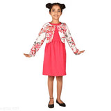 Green floral print polyester girls dress, sleeveless with contrast jacket, 2-13 years sizes available, Indian origin