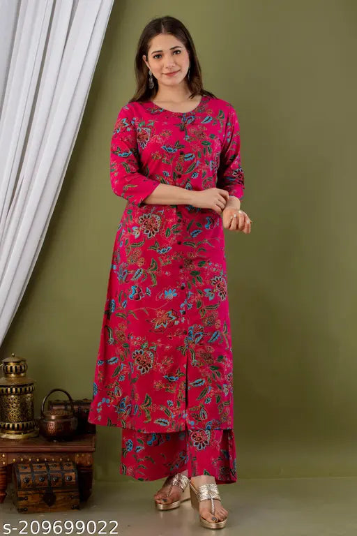 Rayon checkered kurta set with palazzo bottoms, three-quarter sleeves for women - Aakarsha Drishya Women Kurta Sets, India