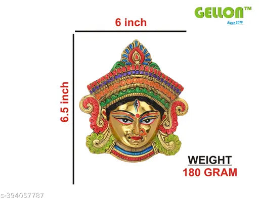 Gold-finished Gellon Maa Durga wall hanging, Indian God idol for home decor & Diwali gifting (16.5cm x 4cm x 15cm)