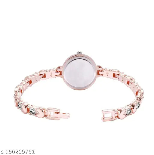 Gold stainless steel casual watch for women, white dial with transparent design, free size (23mm), India origin