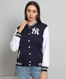 Women's trending fleece colorblocked bomber jacket, long sleeves, size M (bust 38in, length 22in), made in India