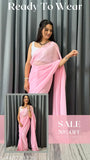 Affordable Indian georgette saree with semi-stitched double blouse, free size, solid pattern, embellished net, under 499 INR