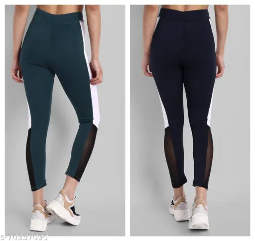 Green Lycra jeggings for women, comfortable and fully stretchable for gym wear, available in sizes 28-44 (waist 28-40in, hip 30-40in, length 35in)