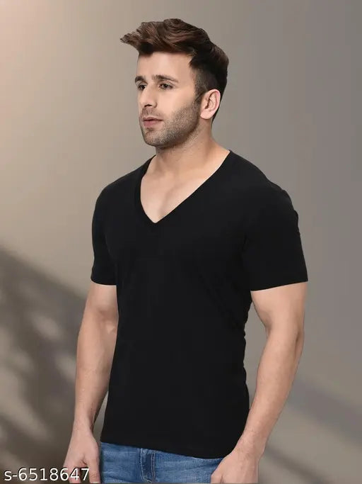 Black cotton Wild West V-neck half sleeve T-shirt for men with printed design, ideal for summer or casual occasions