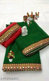 Green Georgette saree with lace border and separate dupion silk blouse, Maharani Voguish Attractive design for trendy parties