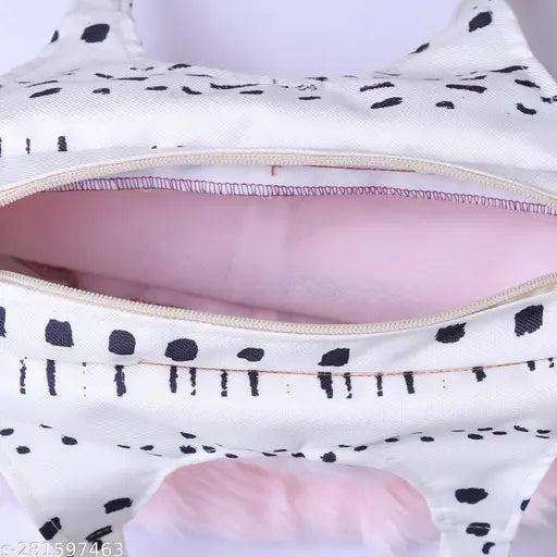 Stylish fur-printed net clutch bag for girls and women, accessory on black background