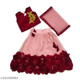 Art Silk Lehenga, Net Dupatta, Embroidered Kids' Funky Top - Indian Readymade Princess Wardrobe Upgrade