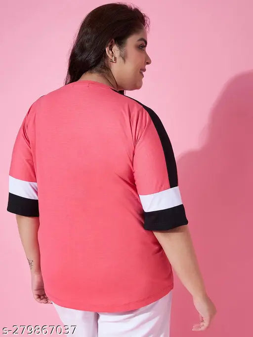 Viscose long-sleeve solid pink top, Austivo women's size XXXL from India