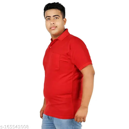 Plus size lemon and red polo t-shirts for men, Matty fabric, half sleeves, regular fit with pockets, Made in India