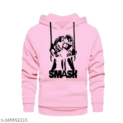 Smash printed stylish unisex hooded sweatshirt (Pink), cotton, long sleeves, full-length protection for winter outings