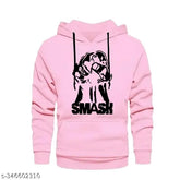 Smash printed stylish unisex hooded sweatshirt (Pink), cotton, long sleeves, full-length protection for winter outings