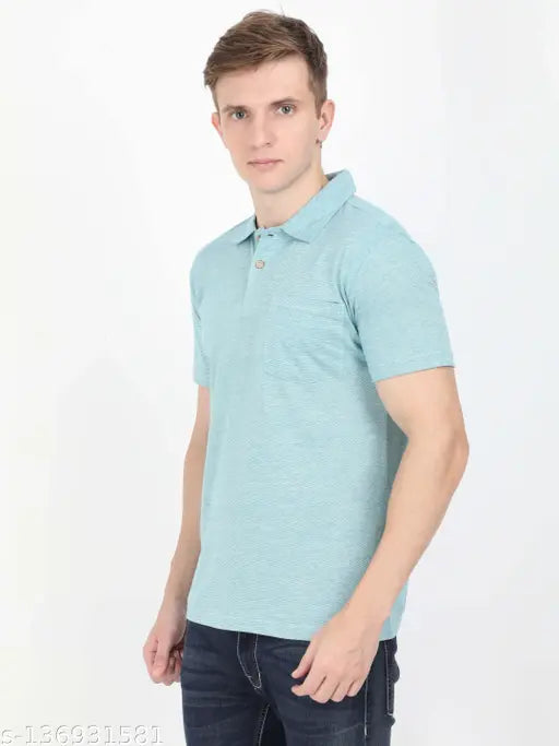 ECOLINE Mens Solid Polo Tshirt, polycotton blend, pinstriped design, semi-formal office wear
