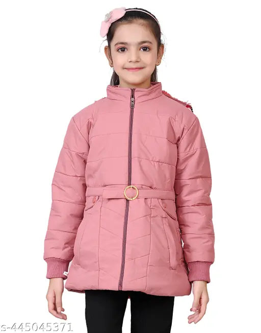 Trendy pink polyester jackets for girls, perfect fit for 1-8 years, warm and stylish winter collection