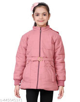 Trendy pink polyester jackets for girls, perfect fit for 1-8 years, warm and stylish winter collection
