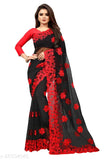 Embroidered net saree with solid satin blouse, free size from Chitrarekha Sensational Sarees, India