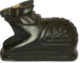 Handcrafted black poly resin Shivling Nandi Idol, 25 inch height & 35 inch length, intricately hand-painted with tilak. Attractive addition for puja room or gifting, made in India