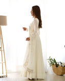 Premium quality romansilk chanderi anarkali dress with dupatta set, perfect for festive and wedding occasions. Solid colored full-length kurta with three-quarter sleeves, available in sizes XS to XXL
