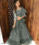 Embroidered net lehenga top and ruffle dupatta set, free size, trending Indian bridal wear