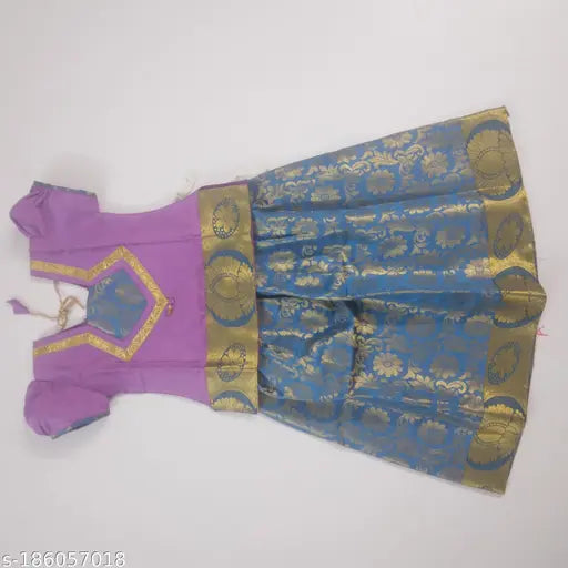 Handcrafted Art Silk Lehenga PAVADA SATTAI, zari adorned semi-stitched net, 2-3 years size