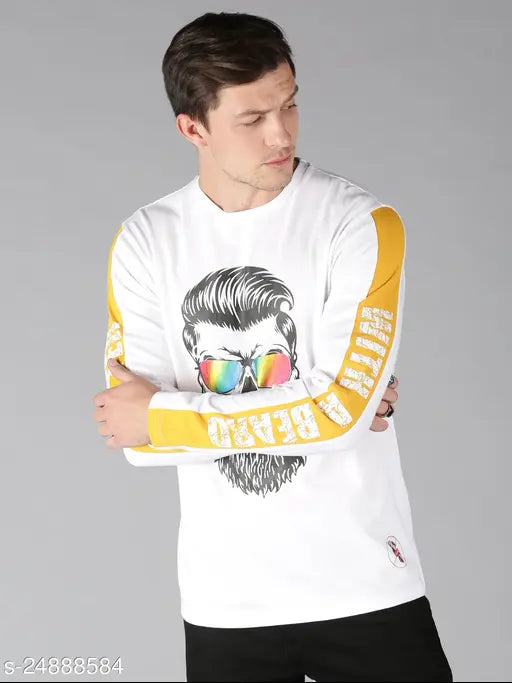 White cotton long sleeve round neck UrGear graphic print men's t-shirt, soft and breathable, available in various sizes