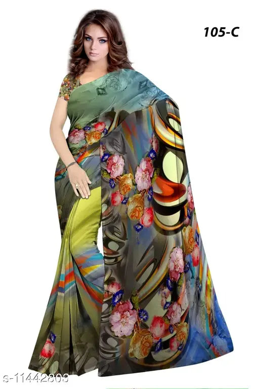 Premium synthetic Georgette saree with blouse piece in digital floral print - Indian fashion for parties and office wear